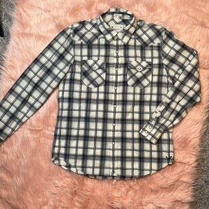 American‎ Eagle Vintage Fit Long Sleeve Metal Button Plaid Shirt Size Medium